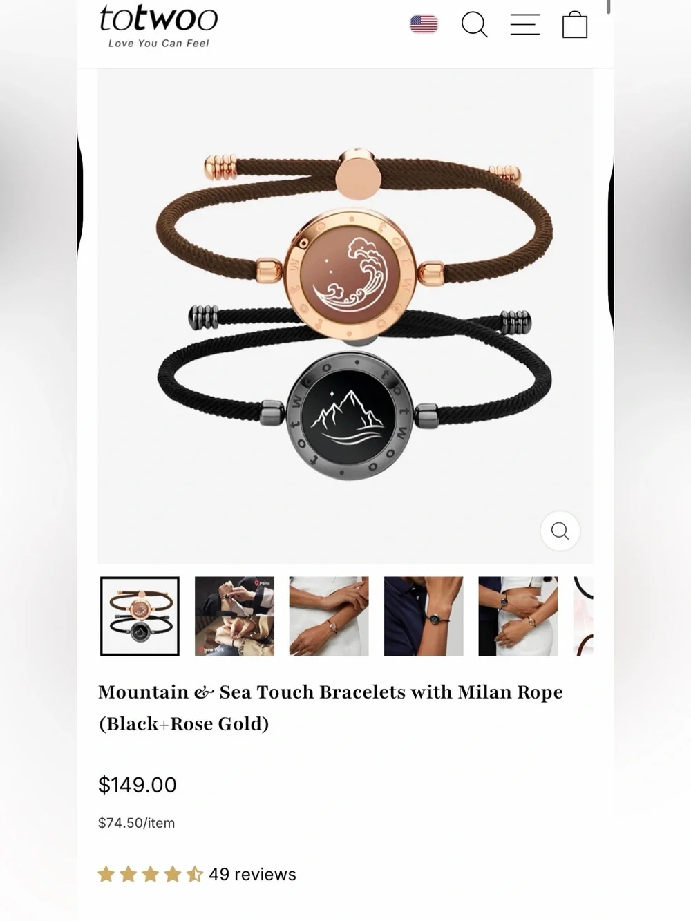 TOTWOO SMART JEWELRY, Mountain&Sea vibration (Milan rope):Mountain(silver) +Sea